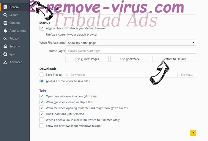 Tribalad Ads Firefox reset confirm