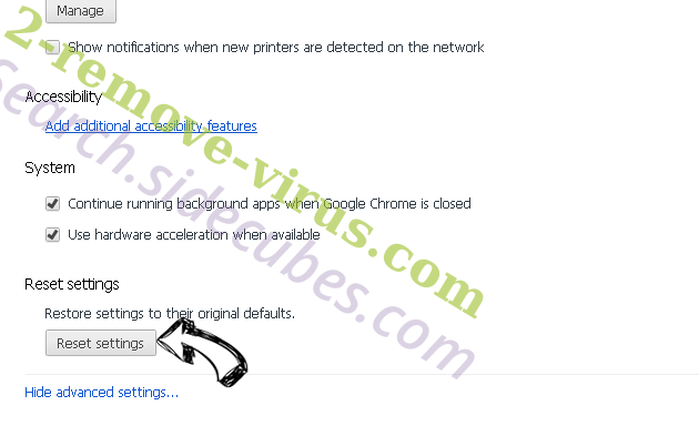 Bedep virus Chrome advanced menu