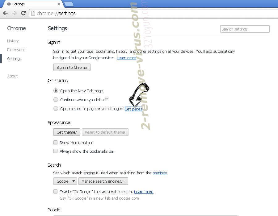 Startpageweb.com Chrome settings
