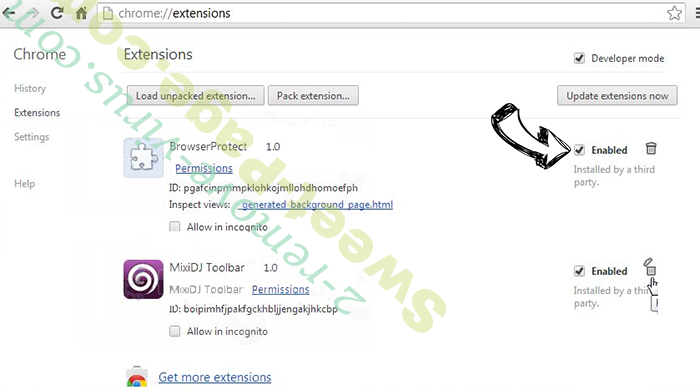 Sweet-Page.com Chrome extensions disable