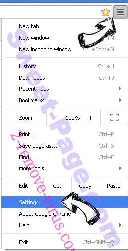 Sweet-Page.com Chrome menu