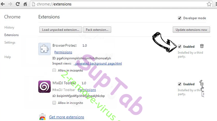 Yahoo Redirect Virus Chrome extensions disable