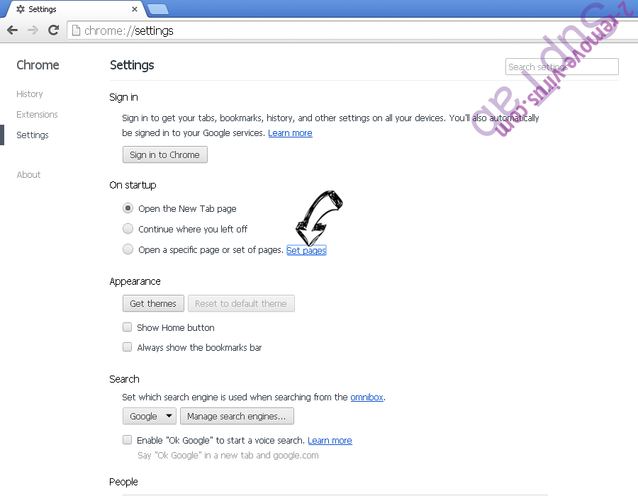 Yahoo Redirect Virus Chrome settings