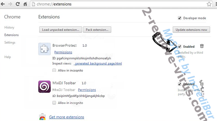 Mywebsearch.com Chrome extensions disable