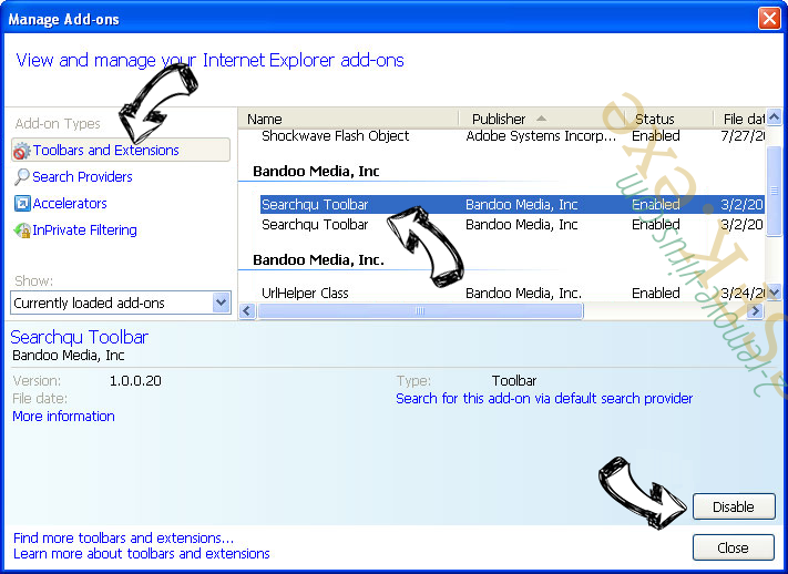 WebSearch.live Virus IE toolbars and extensions