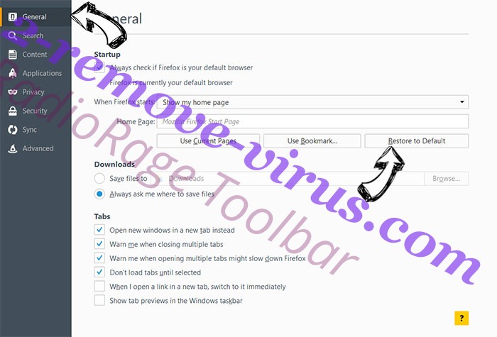 RadioRage Toolbar Firefox reset confirm