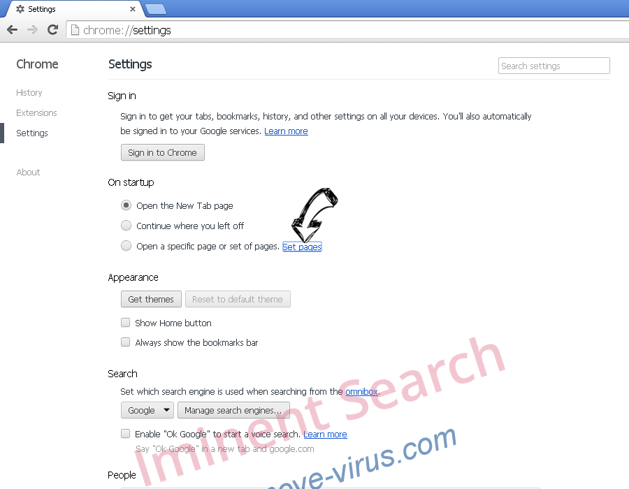 Iminent Search Chrome settings
