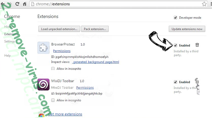 Search.mpc.am - hvor å fjerne? Chrome extensions disable