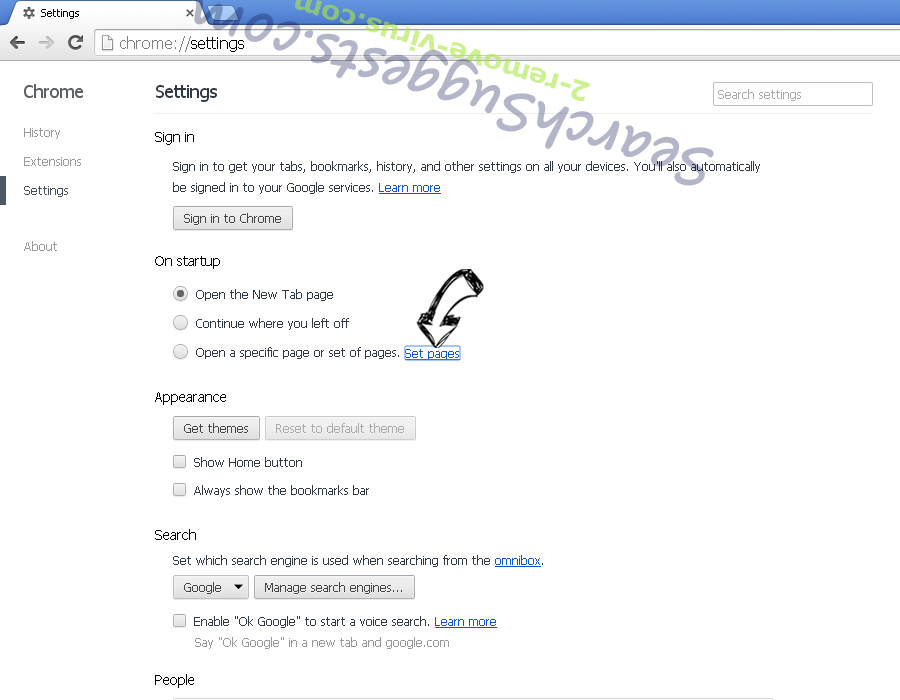 Searchpause.com Chrome settings