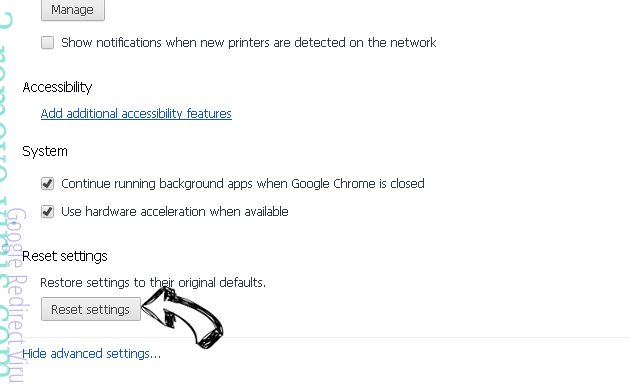 Google Redirect Virus Chrome advanced menu