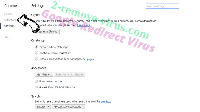 Google Redirect Virus Chrome settings