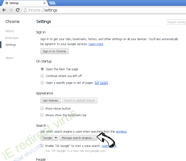 IE redirect virus Chrome extensions disable