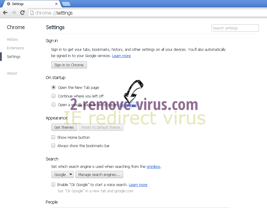 IE redirect virus Chrome settings