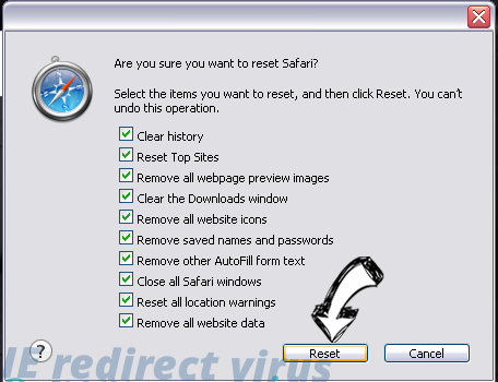 IE redirect virus Safari reset