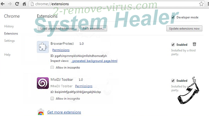 System Healer Chrome extensions remove
