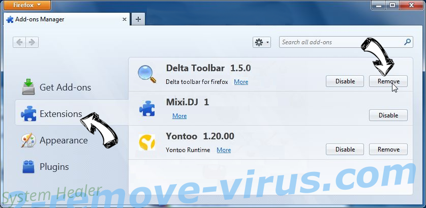 TROTUX virus Firefox extensions