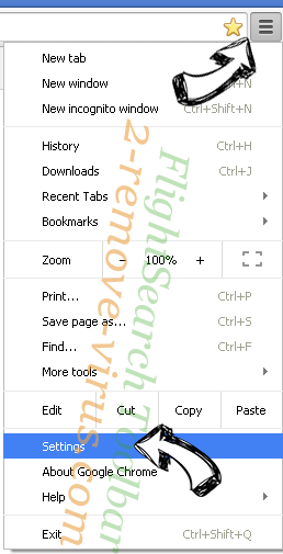 FlightSearch Toolbar Chrome menu