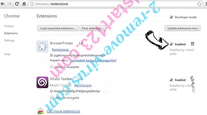 Istart123.com Chrome extensions disable