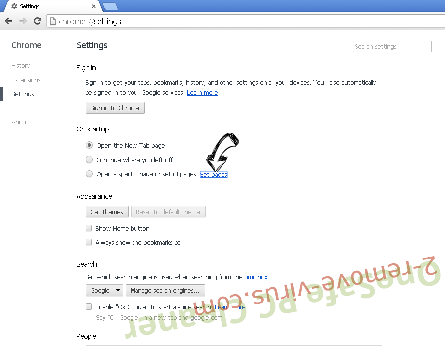 Quick Searcher virus Chrome settings