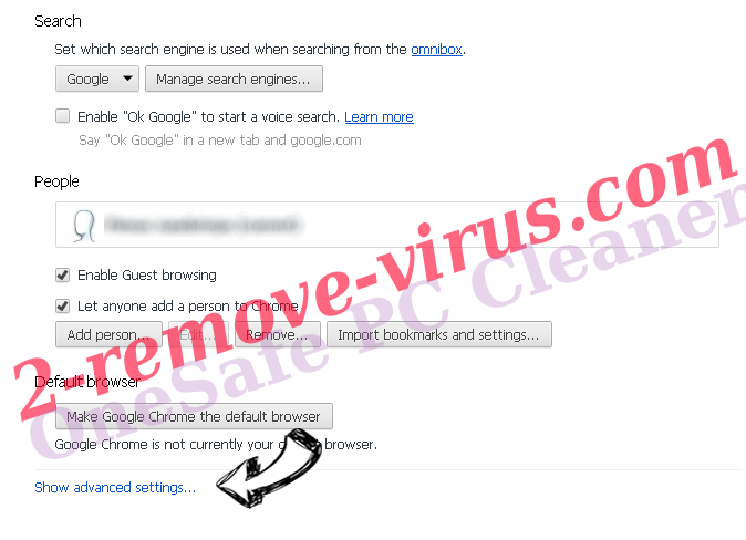 Quick Searcher virus Chrome settings more
