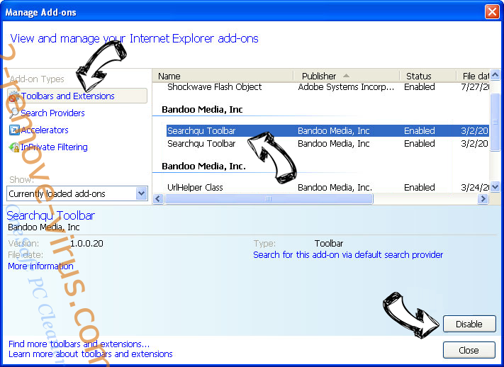 Quick Searcher virus IE toolbars and extensions