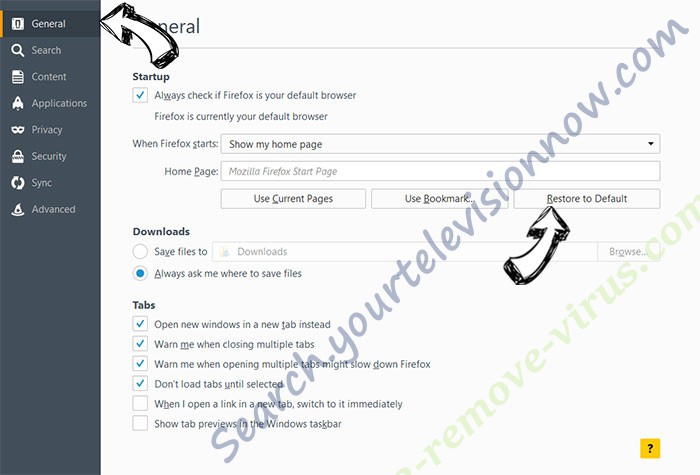 Search.yourtelevisionnow.com Firefox reset confirm