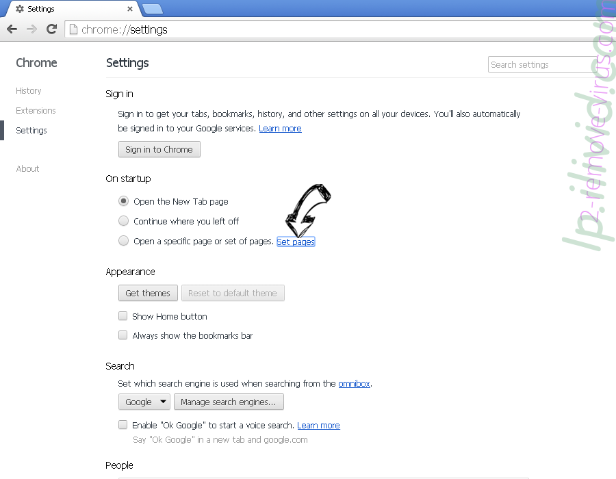 WebCrawler.com Chrome settings