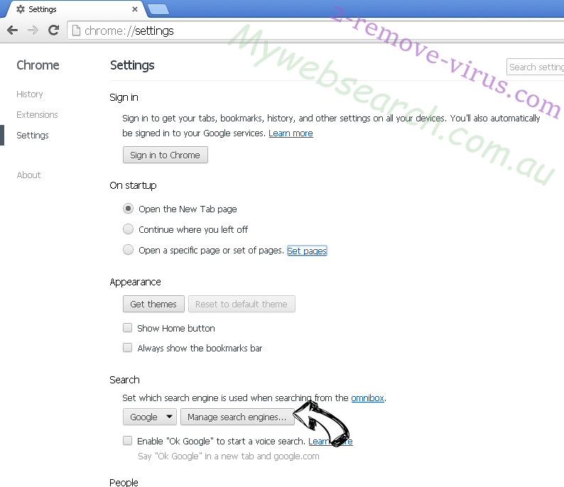 Mywebsearch.com.au Chrome extensions disable