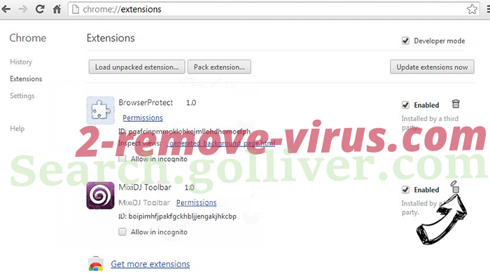 Search.golliver.com Chrome extensions remove