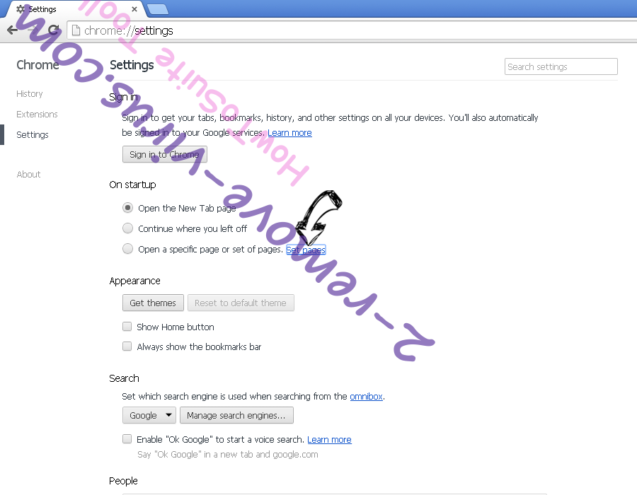 MainSignSearch Adware Chrome settings