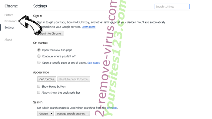 Yoursites123.com Chrome settings