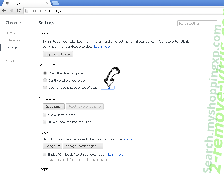 Yoursearchresults.biz Chrome settings