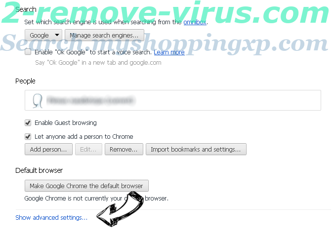 Yoursearchresults.biz Chrome settings more