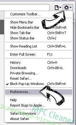 PC OptiClean Safari menu