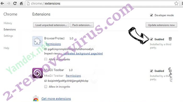 Yamdex.net Chrome extensions disable
