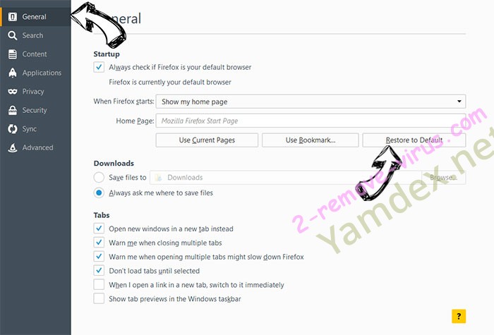 Yamdex.net Firefox reset confirm