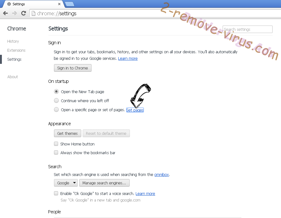 Search.searchw3m.com virus Chrome settings