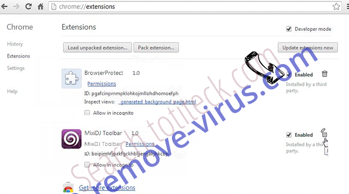 Search.totiteck.com Chrome extensions disable