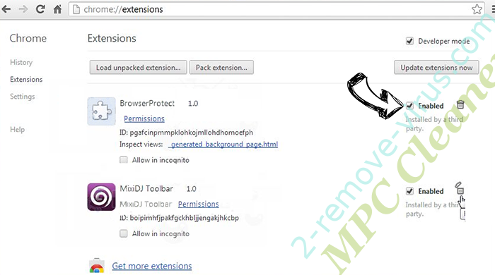 MPC Cleaner Chrome extensions disable