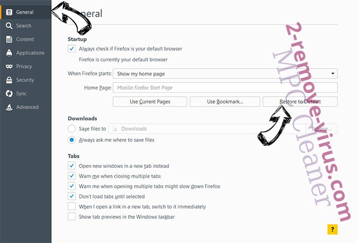 MPC Cleaner Firefox reset confirm