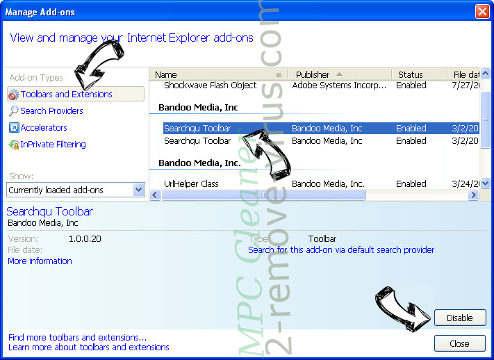 MPC Cleaner IE toolbars and extensions