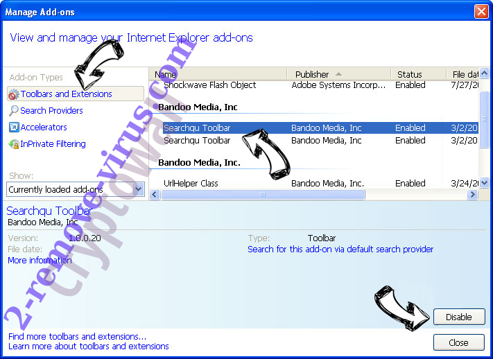 .vvv File Extension Virus IE toolbars and extensions