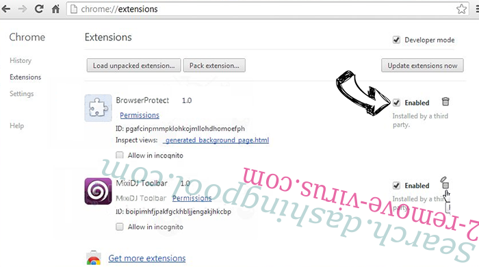 Daemon-search.com Chrome extensions disable