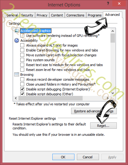 Comment se débarrasser du Congratulations Device User! POP-UP Scam IE reset browser