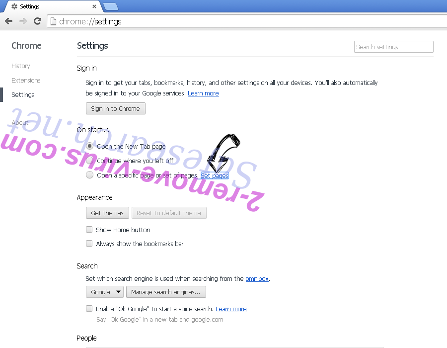 Supprimer Search.snowballsam.com Chrome settings