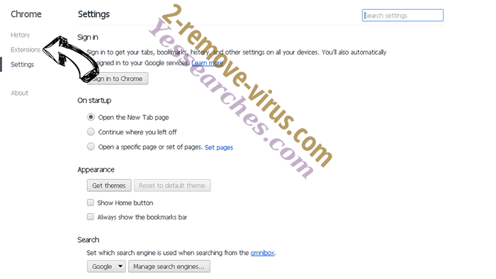 Yessearches.com Chrome settings