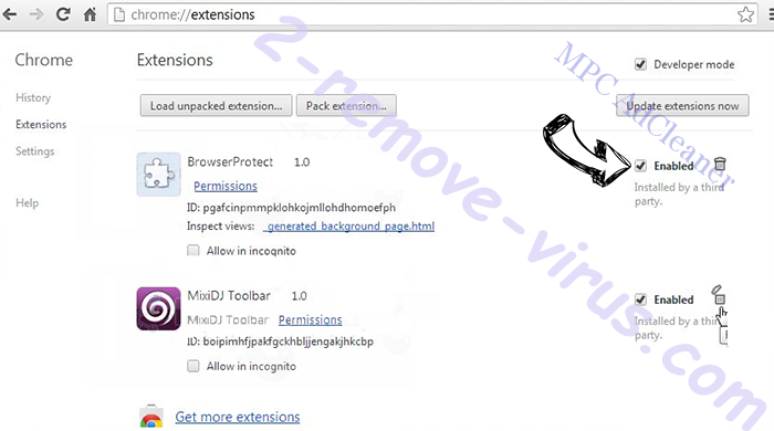 MPC AdCleaner Chrome extensions disable