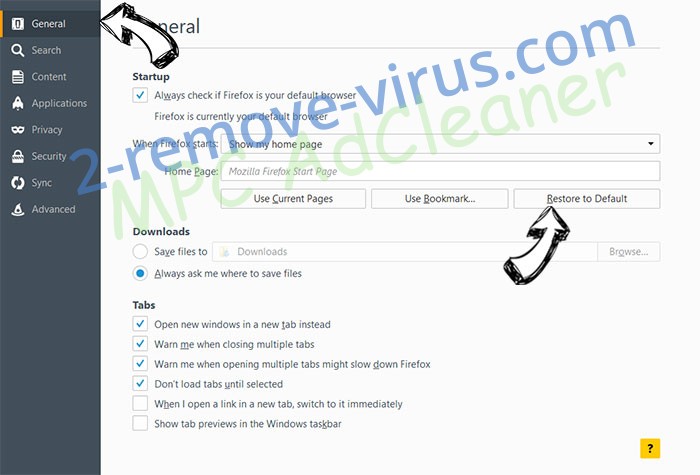 MPC AdCleaner Firefox reset confirm