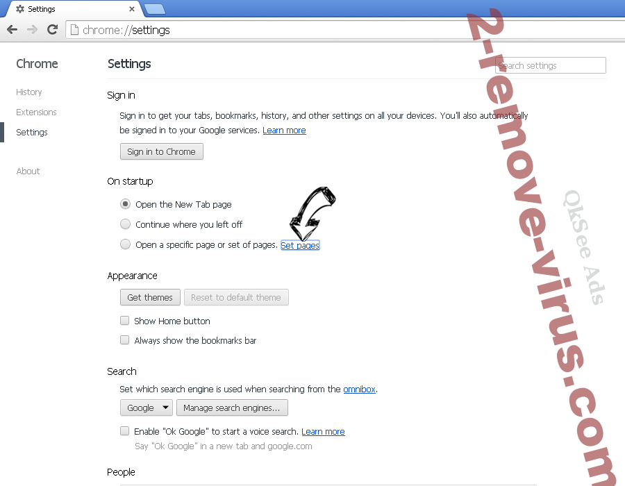 Safe Finder Virus Chrome settings