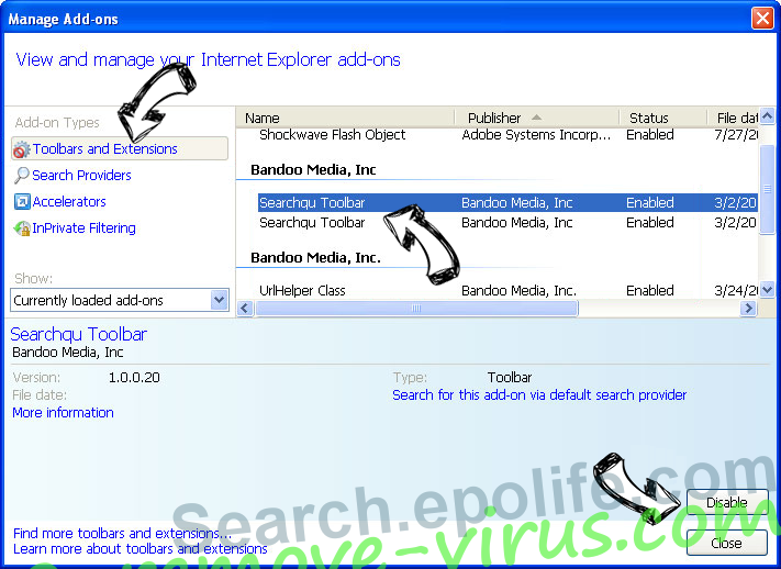 Search.icafemanager.com IE toolbars and extensions